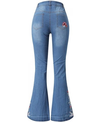 Women Bell Bottom Jeans Embroidered Jeans Gothic Flared Jeans Floral Print Bootcut Jeans Western Bootcut Jeans 02-light Blue ...