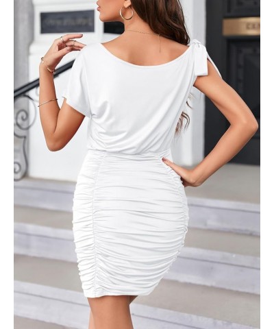 Women's One Shoulder Ruched Bodycon Mini Dress Short Sleeve Club Party Cocktail Dresses White $20.64 Dresses