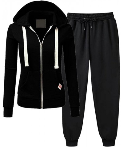 Womens Hooded Sports Set Long Sleeve Zip Up Sweatsuits 2 Piece Sports Outfit Casual Sweatpants Joggers Set 06&black $11.76 Ot...