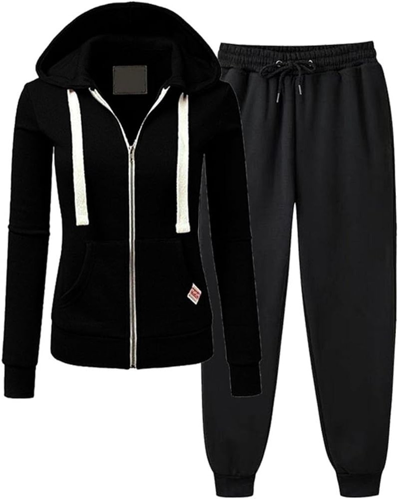 Womens Hooded Sports Set Long Sleeve Zip Up Sweatsuits 2 Piece Sports Outfit Casual Sweatpants Joggers Set 06&black $11.76 Ot...