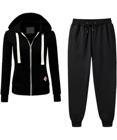 Womens Hooded Sports Set Long Sleeve Zip Up Sweatsuits 2 Piece Sports Outfit Casual Sweatpants Joggers Set 06&black $11.76 Ot...