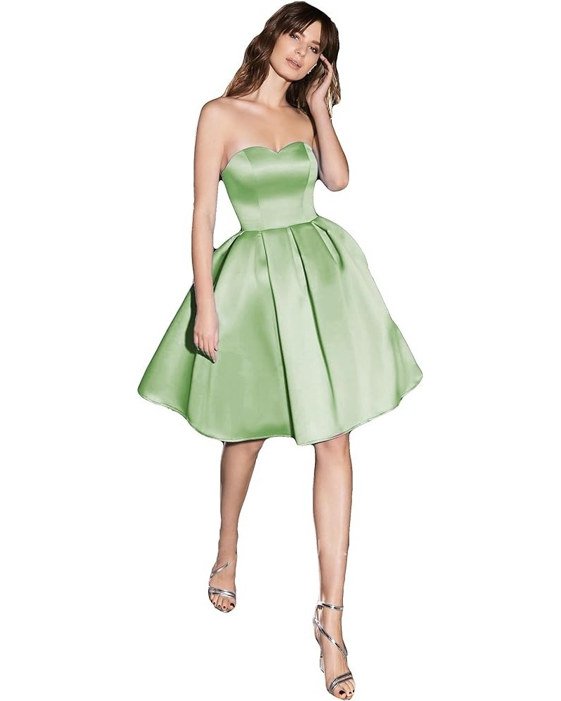 Women's Sweetheart Satin Homecoming Dresses Short 2024 for Teens Formal Bridesmaid Party Gowns Sage Green $32.50 Dresses