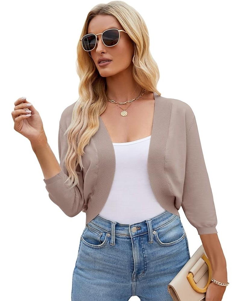 Women's 3/4 Sleeve Cropped Cardigan Sweater Open Front Short Shrugs Cardigans Lightweight Sweaters Z-khaki $8.43 Sweaters