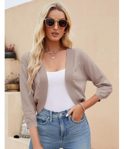 Women's 3/4 Sleeve Cropped Cardigan Sweater Open Front Short Shrugs Cardigans Lightweight Sweaters Z-khaki $8.43 Sweaters