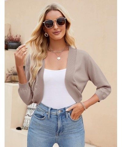 Women's 3/4 Sleeve Cropped Cardigan Sweater Open Front Short Shrugs Cardigans Lightweight Sweaters Z-khaki $8.43 Sweaters