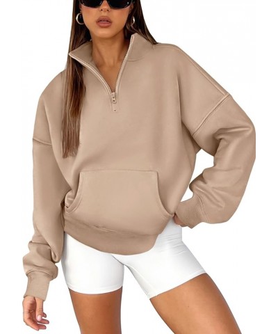 Women's Half Zip Pullover Sweatshirt Oversized Long Sleeve Cropped Trendy Hoodie Outfits with Pocket Shallow Coffee $18.71 Ho...