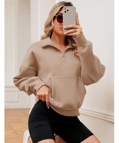 Women's Half Zip Pullover Sweatshirt Oversized Long Sleeve Cropped Trendy Hoodie Outfits with Pocket Shallow Coffee $18.71 Ho...