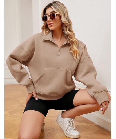 Women's Half Zip Pullover Sweatshirt Oversized Long Sleeve Cropped Trendy Hoodie Outfits with Pocket Shallow Coffee $18.71 Ho...