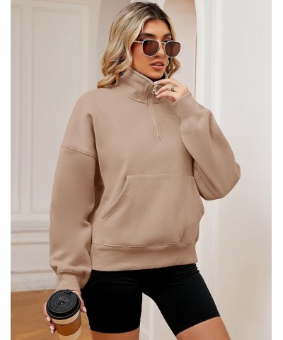 Women's Half Zip Pullover Sweatshirt Oversized Long Sleeve Cropped Trendy Hoodie Outfits with Pocket Shallow Coffee $18.71 Ho...