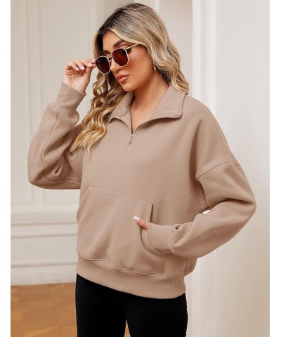 Women's Half Zip Pullover Sweatshirt Oversized Long Sleeve Cropped Trendy Hoodie Outfits with Pocket Shallow Coffee $18.71 Ho...