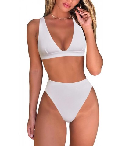Womens Brazilian Bikini Set Sexy Triangle Criss Cross Thong 2PCS Swimsuit White $14.19 Swimsuits