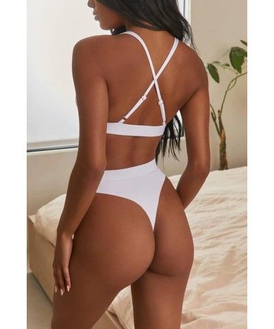 Womens Brazilian Bikini Set Sexy Triangle Criss Cross Thong 2PCS Swimsuit White $14.19 Swimsuits