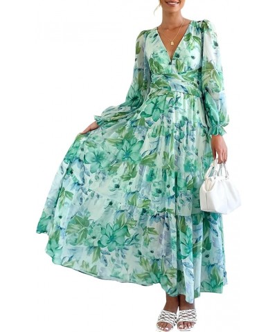 Women's Long Sleeve Boho Dress 2024 Spring Summer Maxi Dress Wedding Guest Casual Long Dress Zgreen $30.80 Dresses