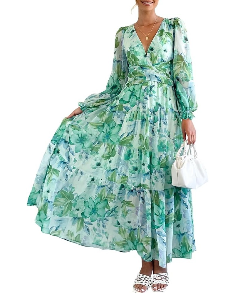 Women's Long Sleeve Boho Dress 2024 Spring Summer Maxi Dress Wedding Guest Casual Long Dress Zgreen $30.80 Dresses