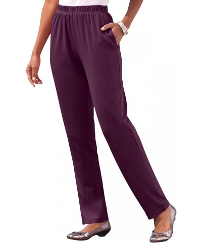 Women's Plus Size Petite Straight-Leg Soft Knit Pant Dark Berry $13.99 Pants