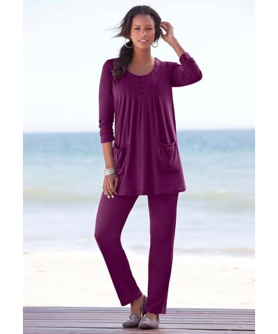 Women's Plus Size Petite Straight-Leg Soft Knit Pant Dark Berry $13.99 Pants